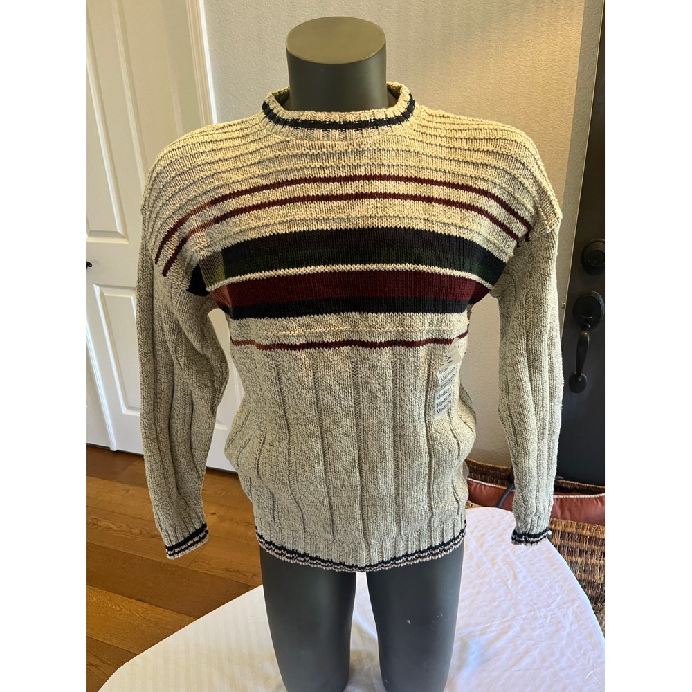 Robert Stock Sweater Mens M Grey NWT VTG 90s USA Cotton Sun Faded Bleach Grunge